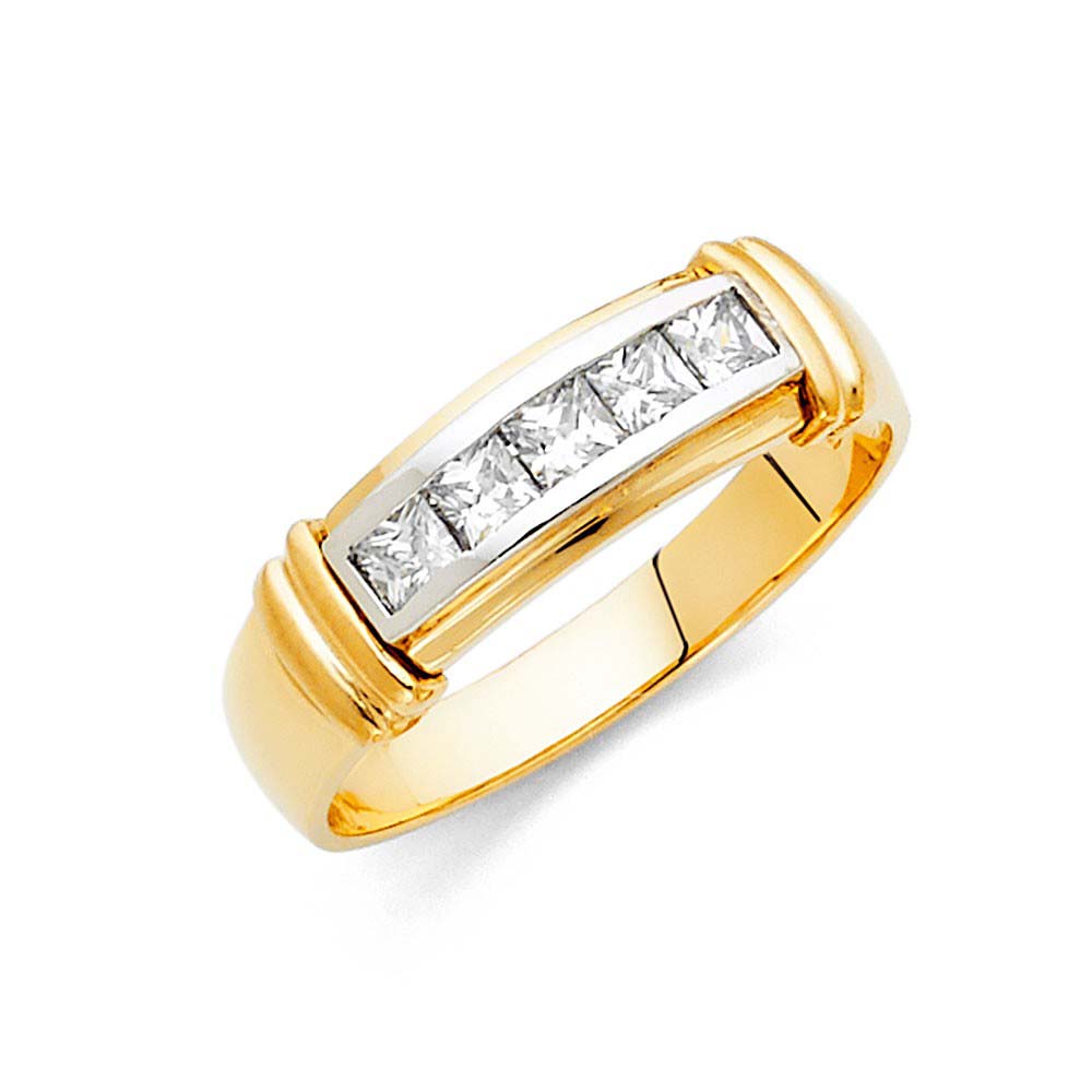 14K Two Tone 5mm CZ Men Wedding Band Ring