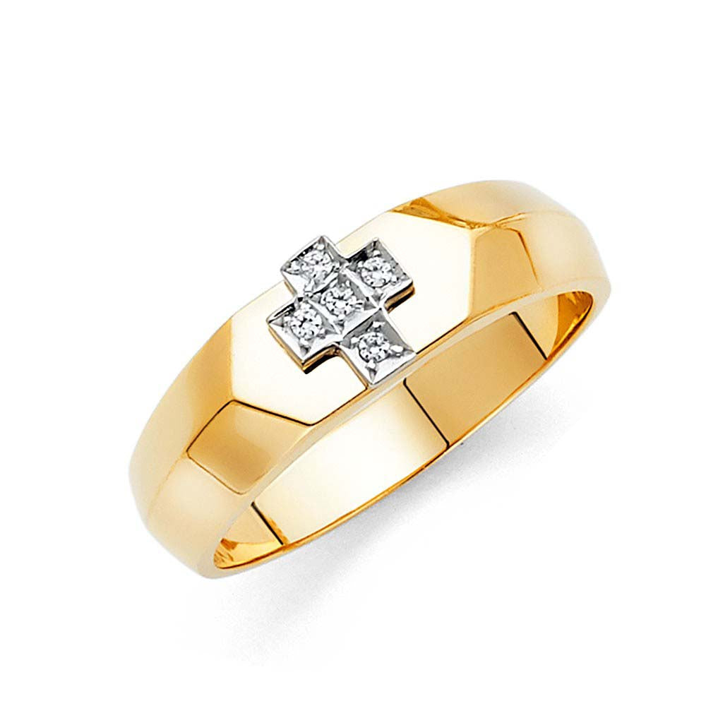 14K Yellow Gold 6mm CZ Wedding Trio Mens Band Sets