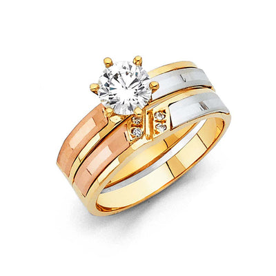 14K Tri Color 3mm CZ Wedding Trio Ladies Wedding Ring--Wedding Band and Engagement Rings are sold Separately