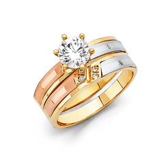 14K Tri Color 3mm CZ Wedding Trio Ladies Wedding Ring--Wedding Band and Engagement Rings are sold Separately