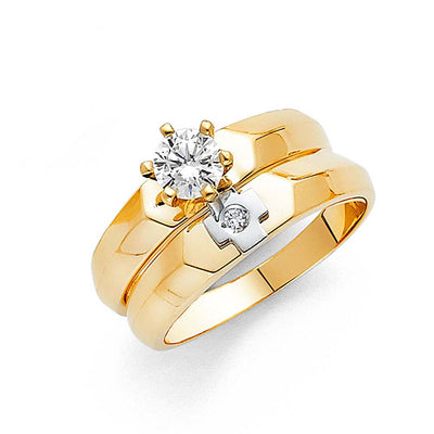 14K Yellow Gold 4mm CZ Wedding Trio Ladies Wedding Ring--Wedding Band and Engagement Rings are sold Separately