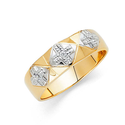 14K Two Tone 7mm CZ Wedding Trio Mens Wedding Band Sets