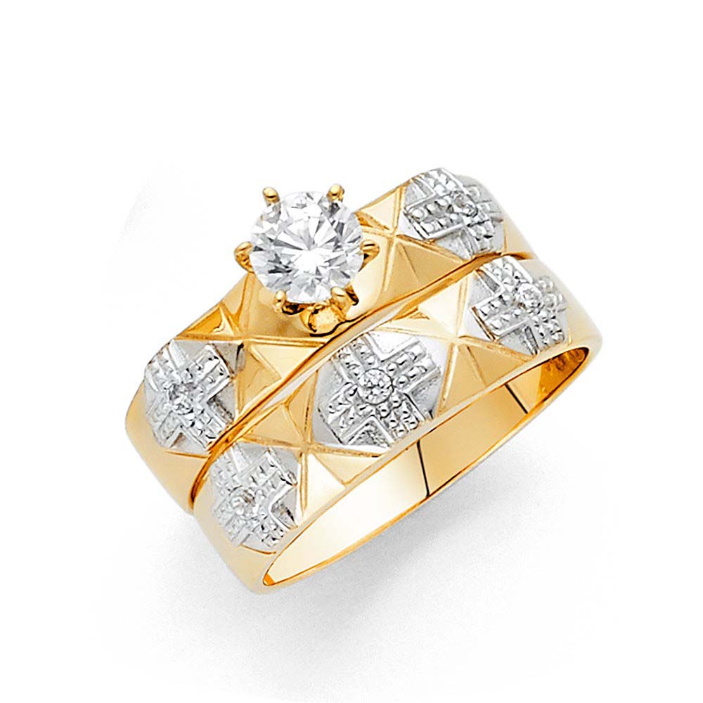 14K Two Tone 4mm CZ Wedding Trio Ladies Wedding Ring--Wedding Band and Engagement Rings are sold Separately