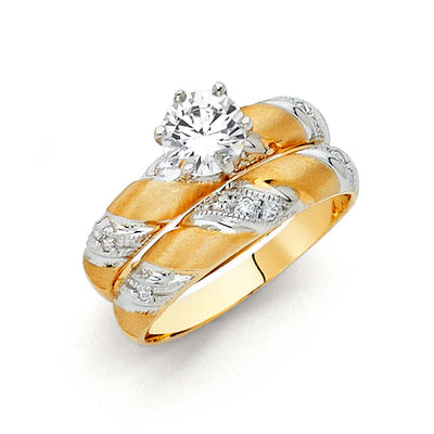 14K Two Tone 5mm CZ Wedding Trio Ladies Wedding Ring--Wedding Band and Engagement Rings are sold Separately