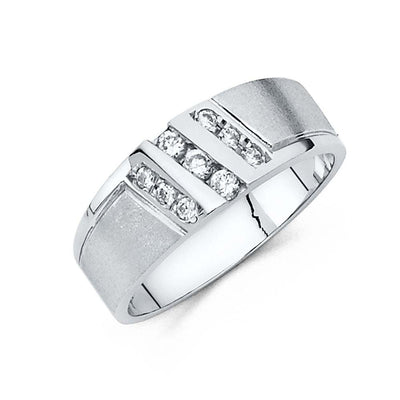 14K White Gold 8mm CZ Wedding Trio Mens Wedding Band Sets