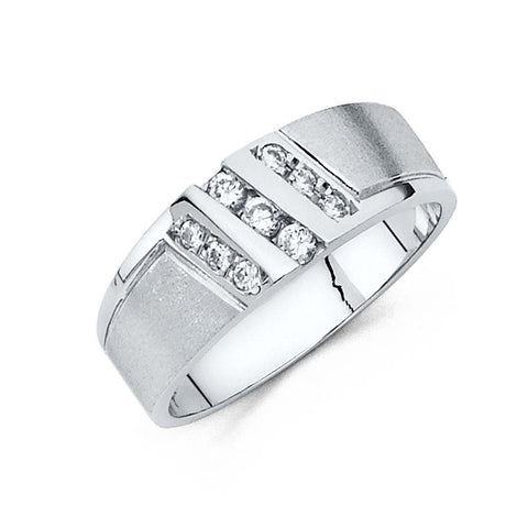14K White Gold 8mm CZ Wedding Trio Mens Wedding Band Sets