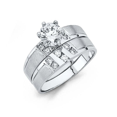 14K White Gold 4mm CZ Wedding Trio Ladies Wedding Ring--Wedding Band and Engagement Rings are sold Separately