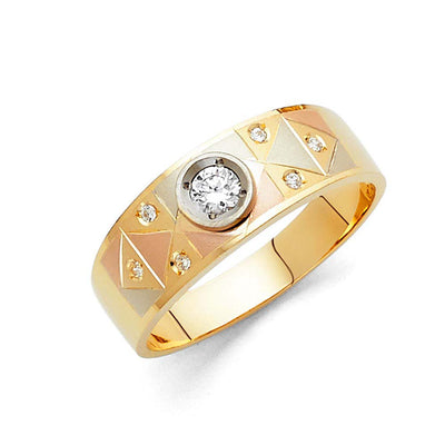 14K Tri Color Gold 6mm CZ Men's Band