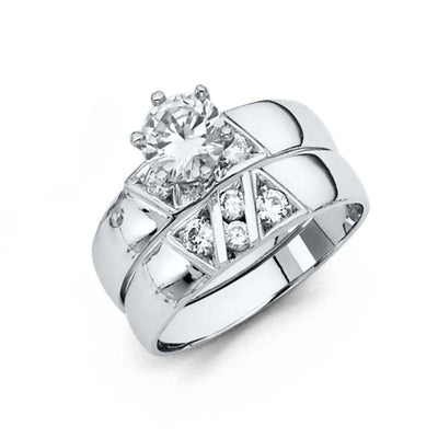 14K White Gold 4mm CZ Wedding Trio Ladies Wedding Ring--Wedding Band and Engagement Rings are sold Separately