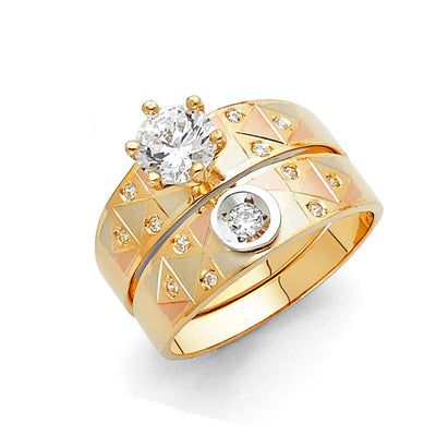 14K Tri Color Gold 4mm CZ Ladies Wedding Ring--Wedding Band and Engagement Rings are sold Separately