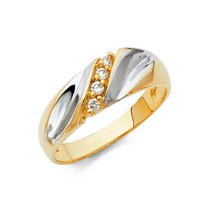 14K Two Tone Gold 6mm Round CZ Men's Wedding Band