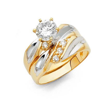 14K Two Tone Gold 4mm Round CZ Engagement Ring