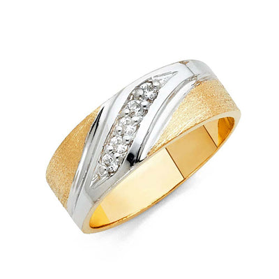 14K Two Tone Gold 8mm CZ Men's Wedding Band
