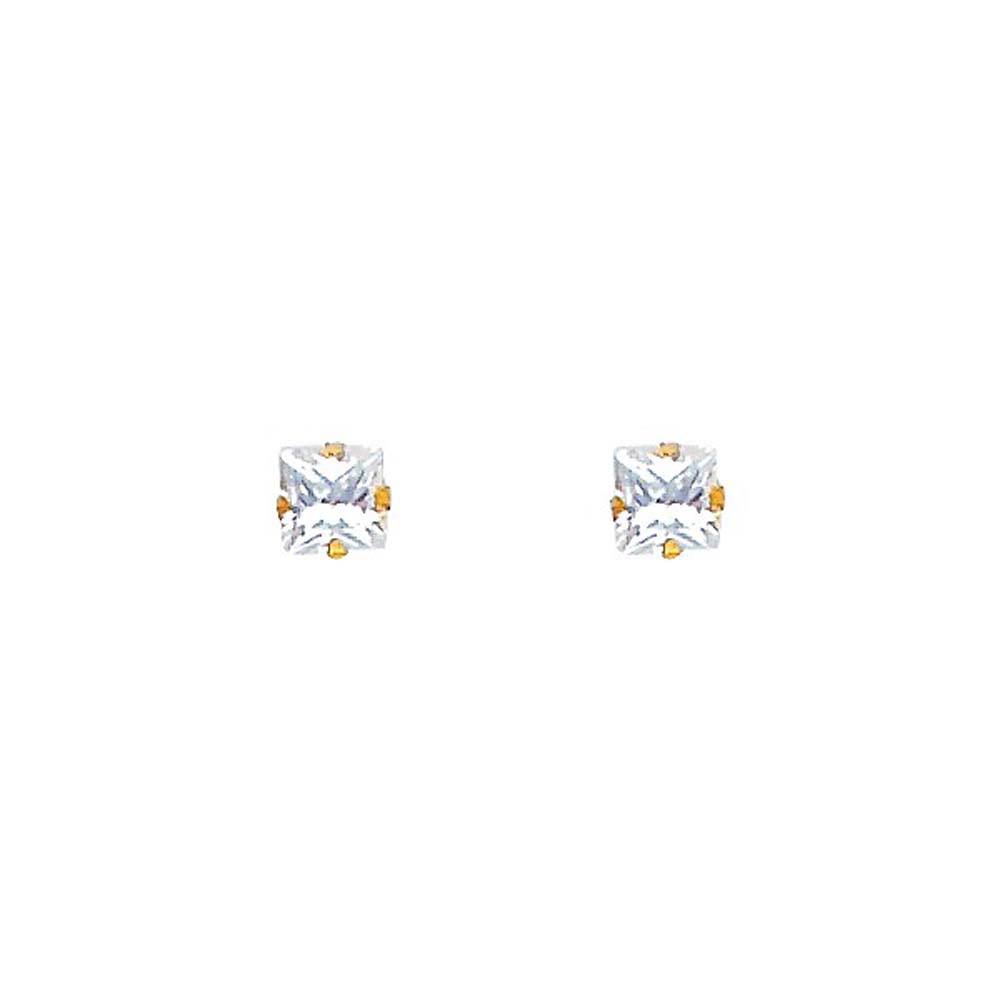 14k Yellow Gold Princess CZ Stamping Prong Stud Earrings With Screw Back