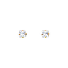 Load image into Gallery viewer, 14k Yellow Gold Princess CZ Stamping Prong Stud Earrings With Screw Back