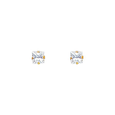 14k Yellow Gold Princess CZ Stamping Prong Stud Earrings With Screw Back
