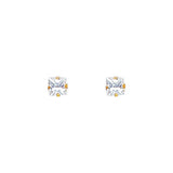 14k Yellow Gold Princess CZ Stamping Prong Stud Earrings With Screw Back