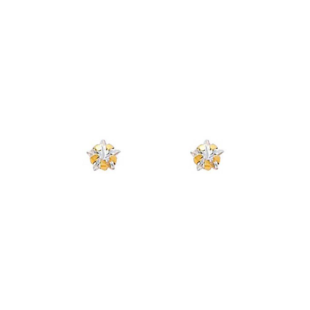 14k Yellow Gold Star CZ Stamping Prong Stud Earrings With Screw Back