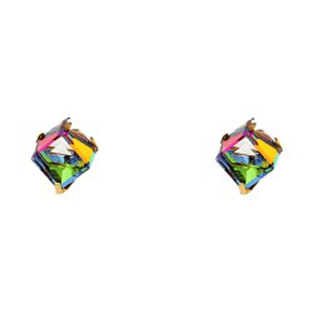 14K Yellow Gold CZ Stud Earrings - Screw Back