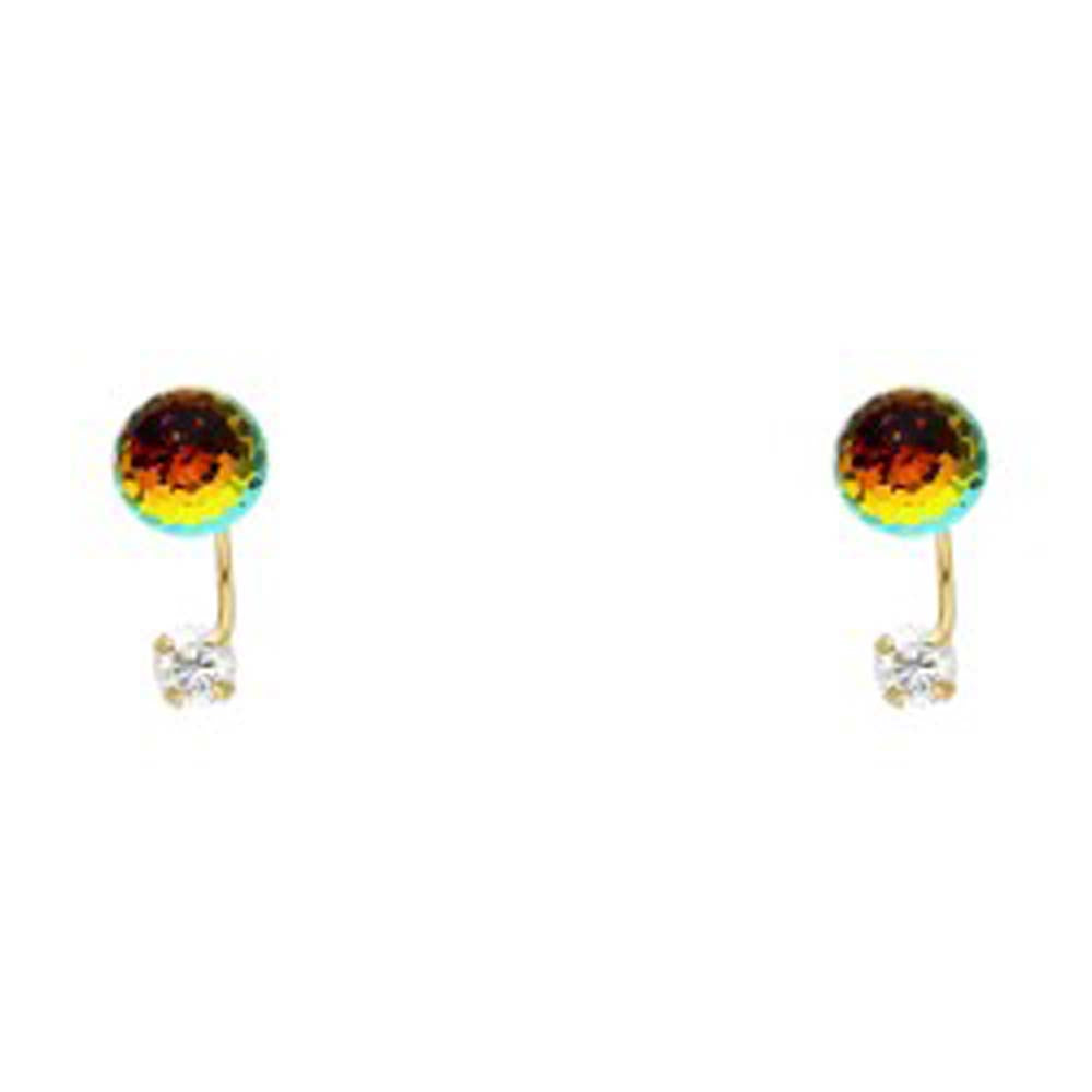 14K Yellow Gold CZ Stud Earrings - Screw Back