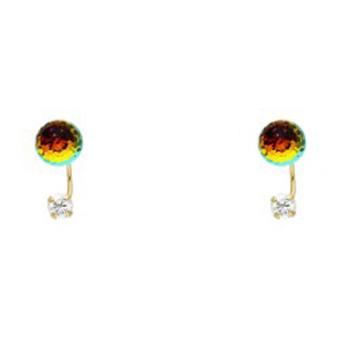 14K Yellow Gold CZ Stud Earrings - Screw Back