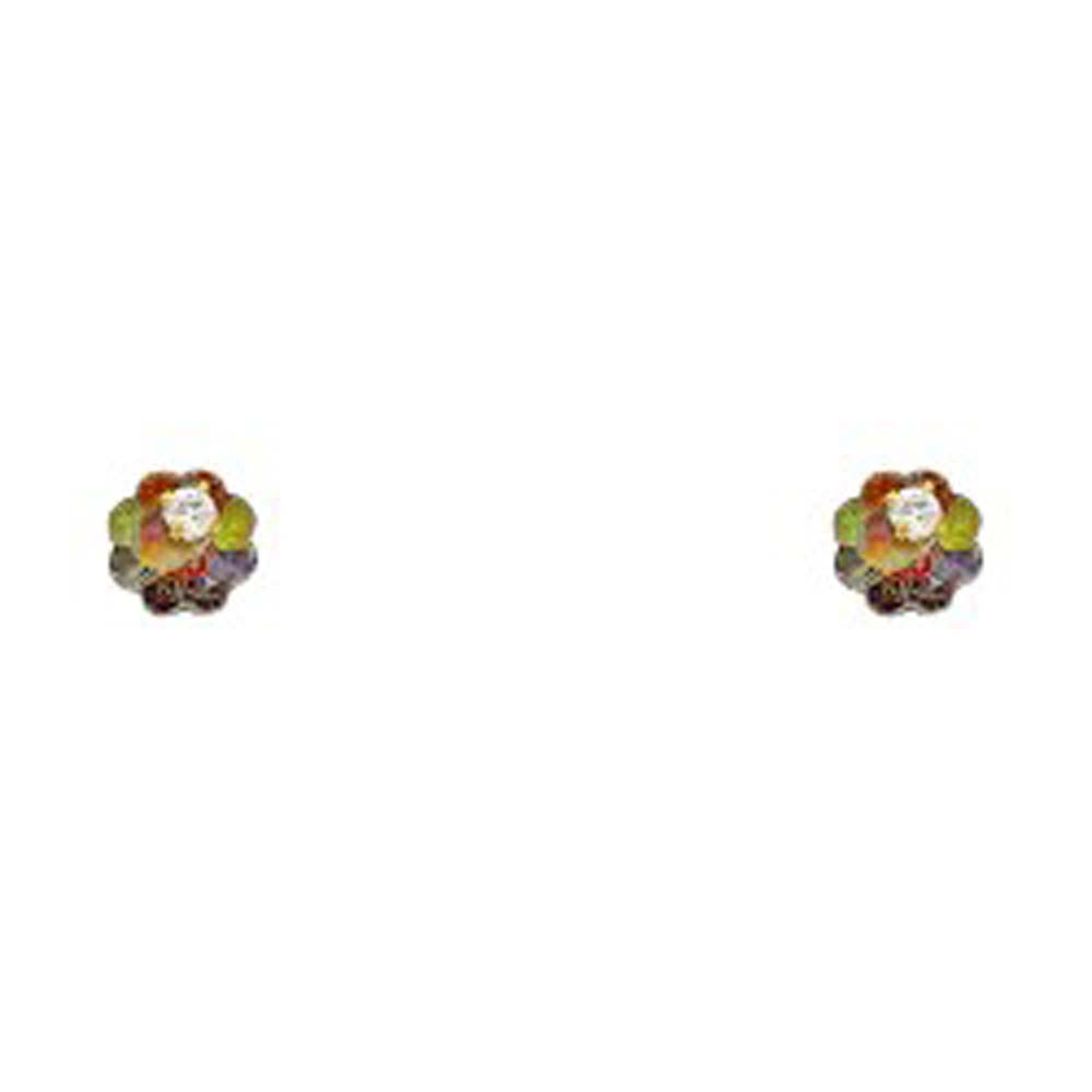 14K Yellow Gold CZ Stud Earrings - Screw Back