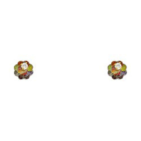 14K Yellow Gold CZ Stud Earrings - Screw Back