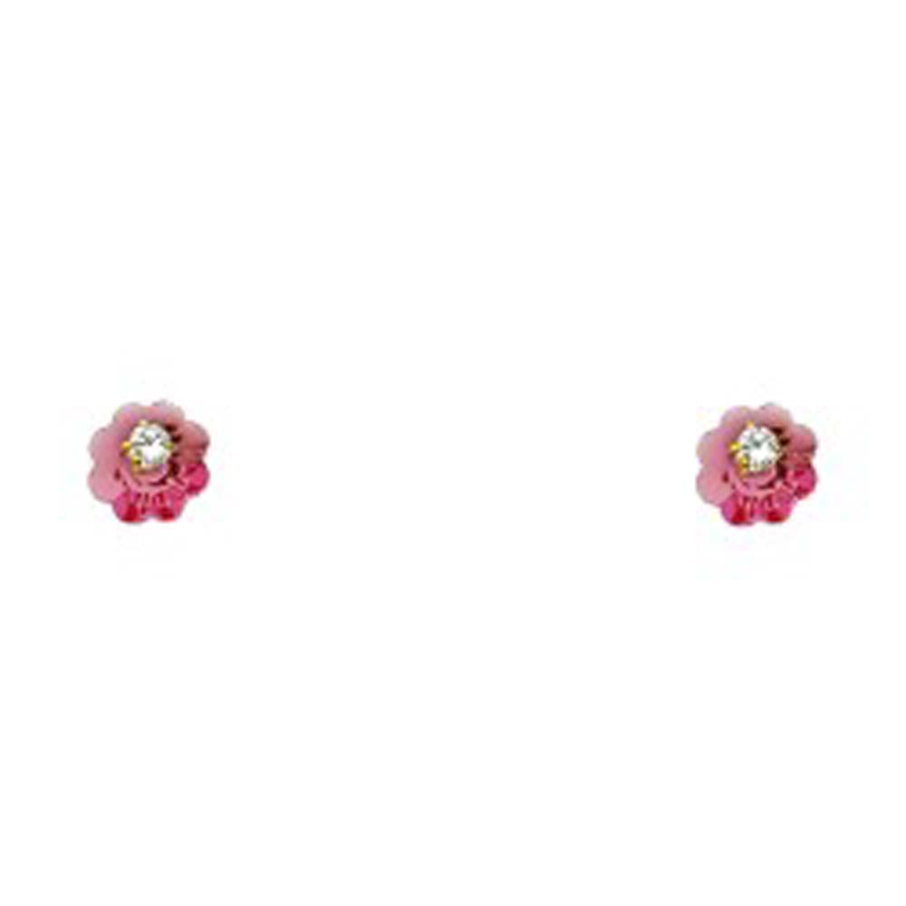 14K Yellow Gold CZ Stud Earrings - Screw Back