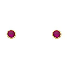 Load image into Gallery viewer, 14K Yellow Gold Red CZ Bezel Stud Screw Back Stud Earring