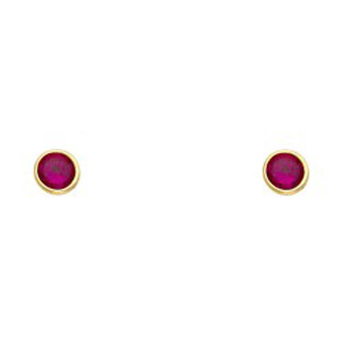 14K Yellow Gold Red CZ Bezel Stud Screw Back Stud Earring