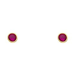 14K Yellow Gold Red CZ Bezel Stud Screw Back Stud Earring