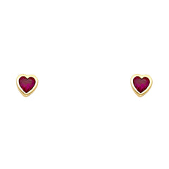 14K Yellow Gold 5mm Red Stone Heart Earrings