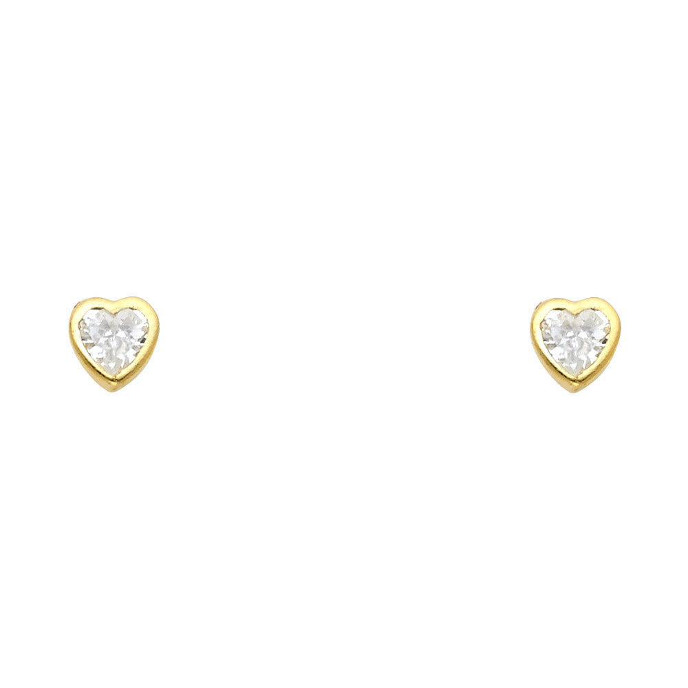 14K Yellow Gold Clear Stone Heart Bezel Earrings