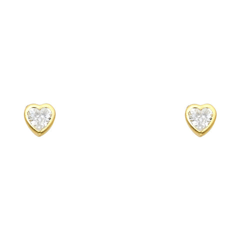 14K Yellow Gold Clear Stone Heart Bezel Earrings