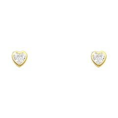 14K Yellow Gold Clear Stone Heart Bezel Earrings