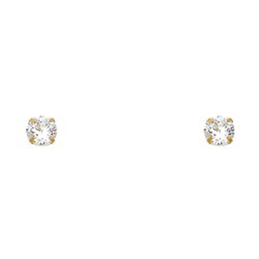 14k Yellow Gold 5mm Round Clear CZ April Birth Stone Stamping Prong With Screw Back