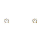 14k Yellow Gold 5mm Round Clear CZ April Birth Stone Stamping Prong With Screw Back