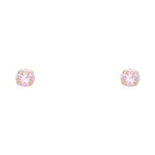 Load image into Gallery viewer, 14k Yellow Gold 5mm Round Pink CZ October Birth Stone Stamping Prong With Screw Back