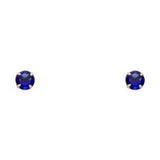 14k Yellow Gold 5mm Round Blue Sapphire CZ September Birth Stone Stamping Prong With Screw Back