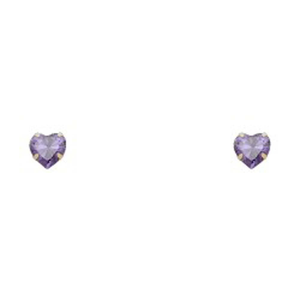 14k Yellow Gold 5mm Heart CZ Birthstone Stamping Prong With Screw Back