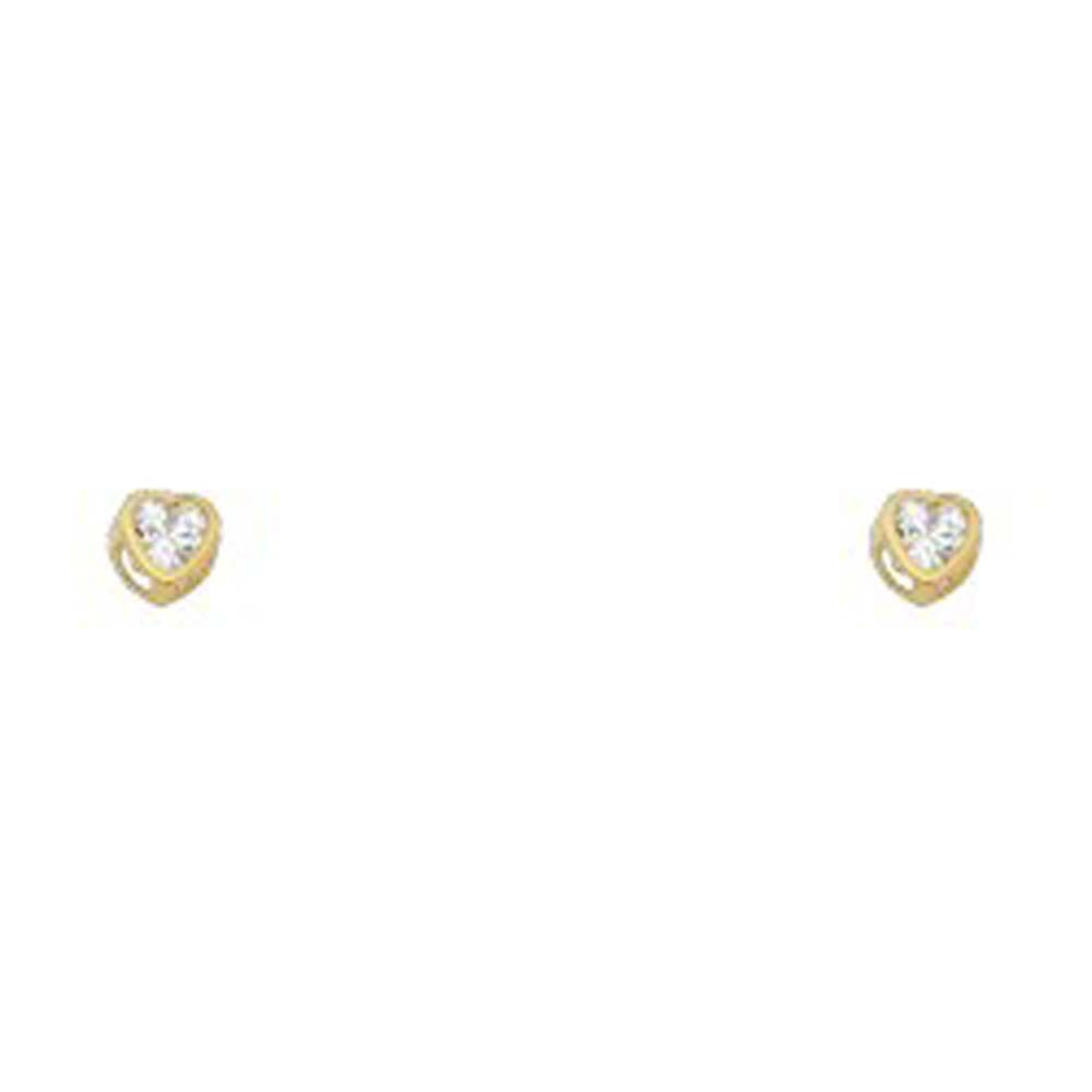 14k Yellow Gold 3mm Heart Clear CZ April Birth Stone Stud Earrings With Screw Back
