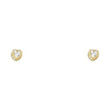 Load image into Gallery viewer, 14k Yellow Gold 3mm Heart Clear CZ April Birth Stone Stud Earrings With Screw Back