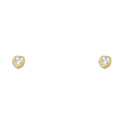 14k Yellow Gold 3mm Heart Clear CZ April Birth Stone Stud Earrings With Screw Back