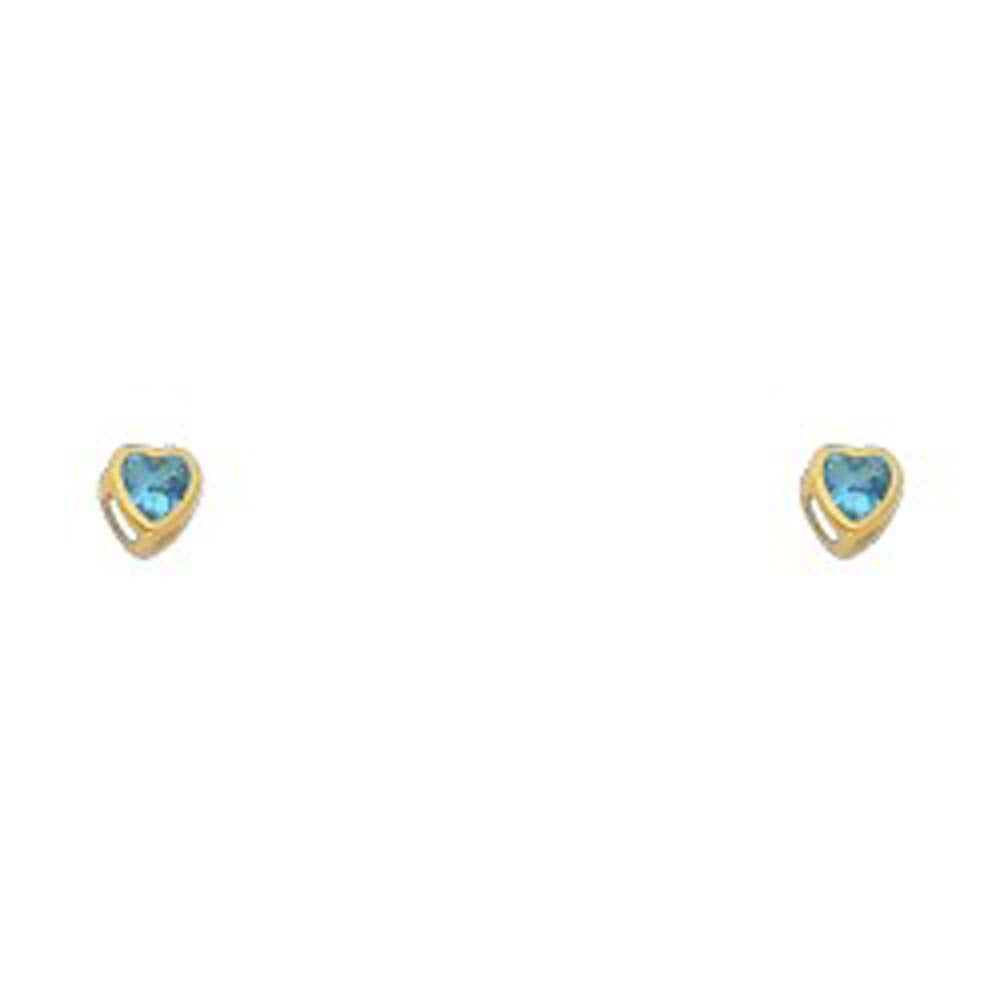 14k Yellow Gold 3mm Heart Blue Zircon CZ December Birth Stone Stud Earrings With Screw Back