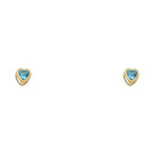 Load image into Gallery viewer, 14k Yellow Gold 3mm Heart Blue Zircon CZ December Birth Stone Stud Earrings With Screw Back