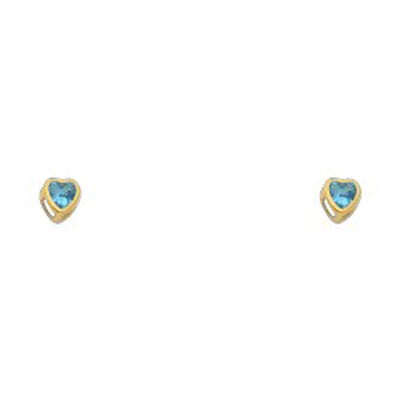 14k Yellow Gold 3mm Heart Blue Zircon CZ December Birth Stone Stud Earrings With Screw Back