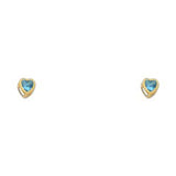14k Yellow Gold 3mm Heart Blue Zircon CZ December Birth Stone Stud Earrings With Screw Back