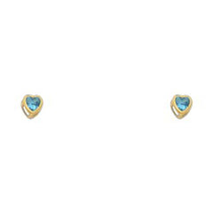 14k Yellow Gold 3mm Heart Blue Zircon CZ December Birth Stone Stud Earrings With Screw Back