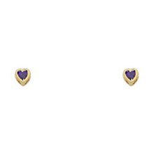 Load image into Gallery viewer, 14k Yellow Gold 3mm Heart Amethyst CZ February Birth Stone Stud Earrings With Screw Back