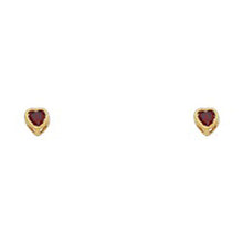 Load image into Gallery viewer, 14k Yellow Gold 3mm Heart Garnet CZ January Birth Stone Stud Earrings With Screw Back